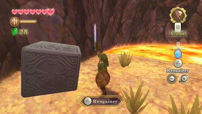 Link performs the Skyward Strike on a Goddess Cube