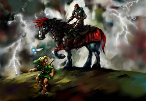Link and Ganondorf in the storm Ocarina of Time
