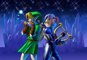 Link and Sheik playing music in Ocarina of Time