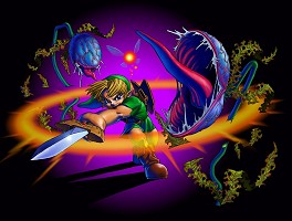 Link fighting deku babas in Ocarina of Time
